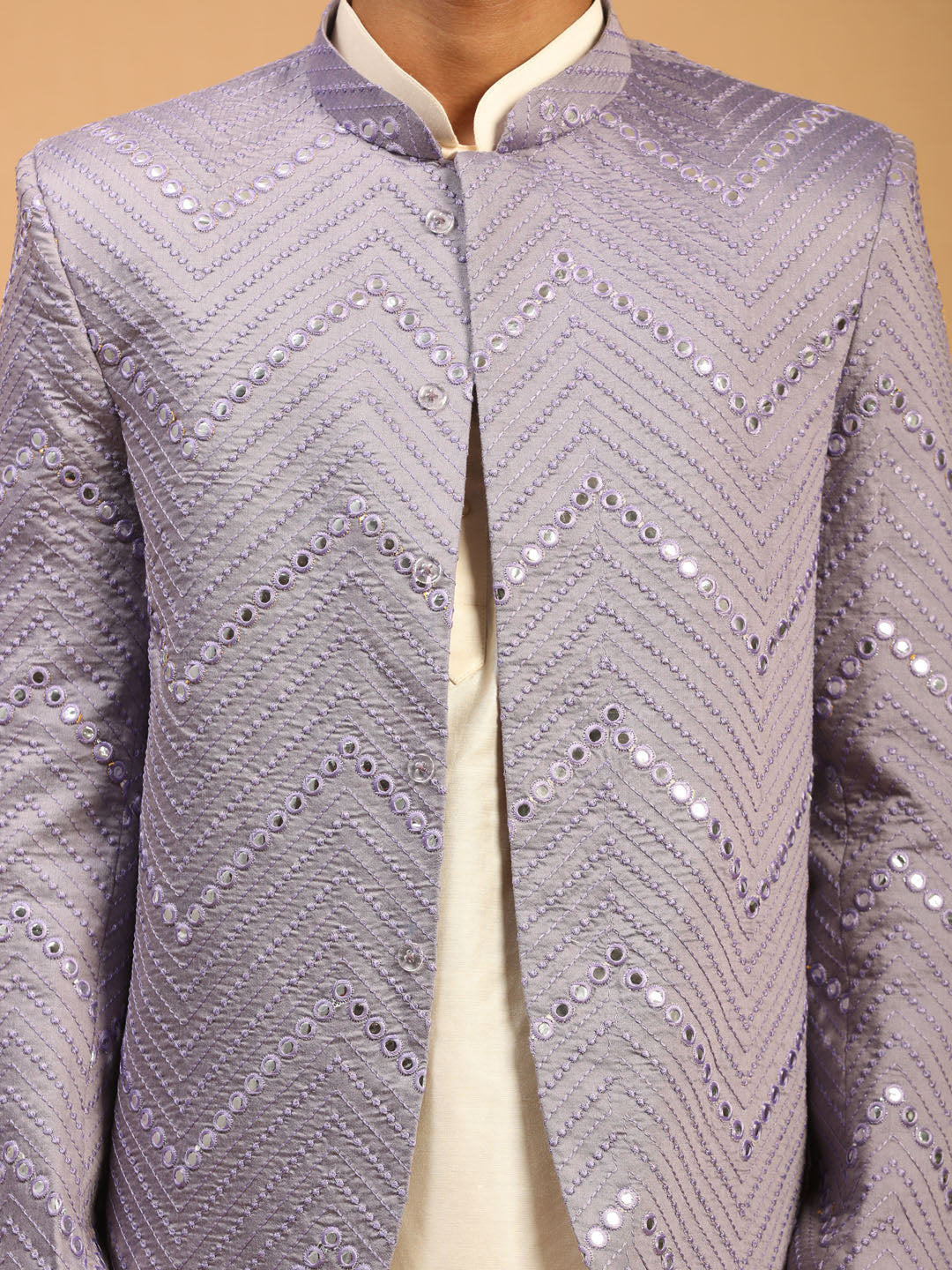 Men's Purple Mirror Jodhpuri With Kurta Pant Set