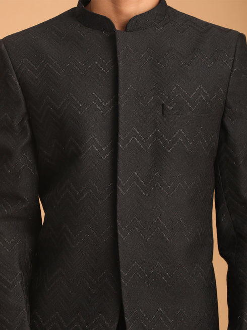 Men's Black Silk Blend Glitter Zig Zag Jodhpuri