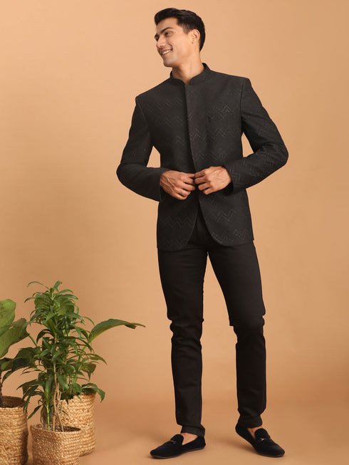 Men's Black Silk Blend Glitter Zig Zag Jodhpuri