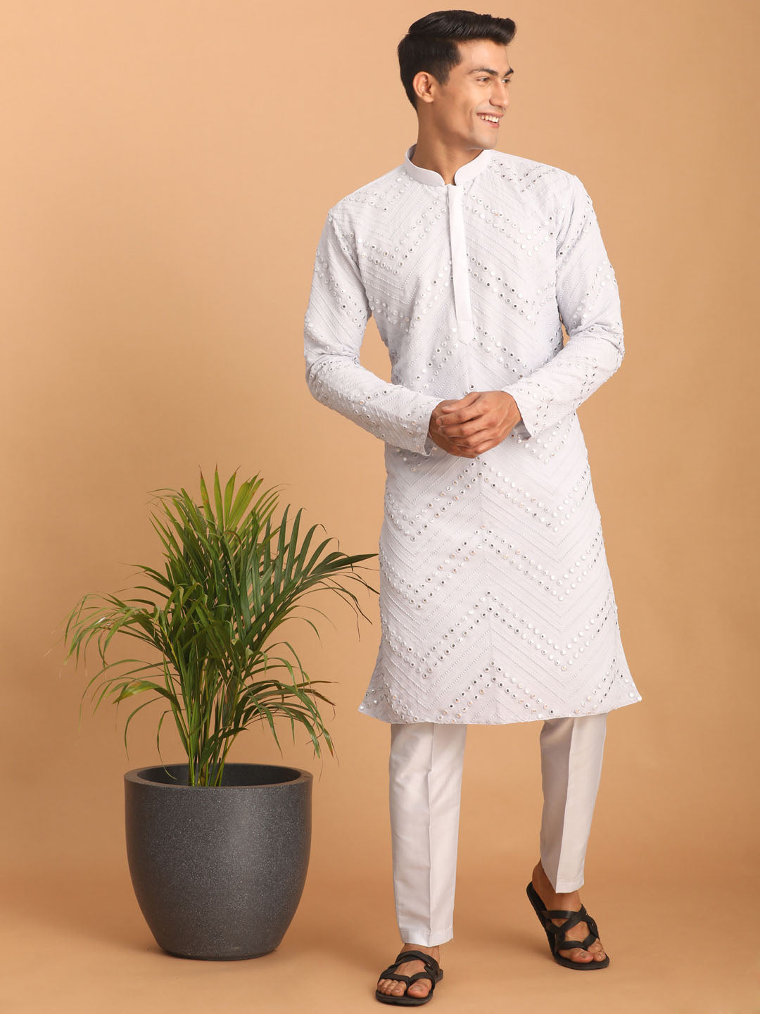 Men's Aqua Blue Mirror Kurta Pant Set