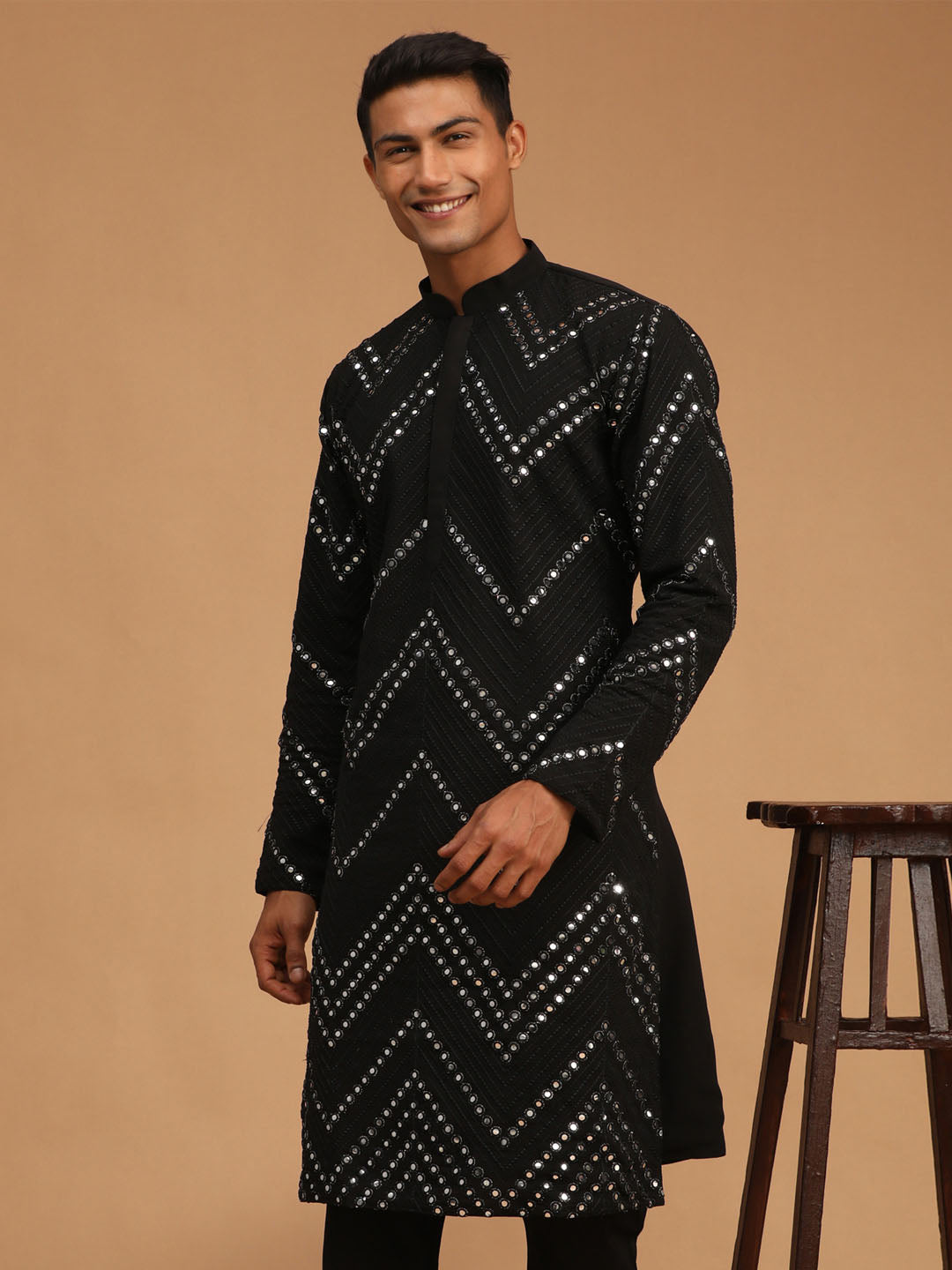 Men's Black Mirror Kurta