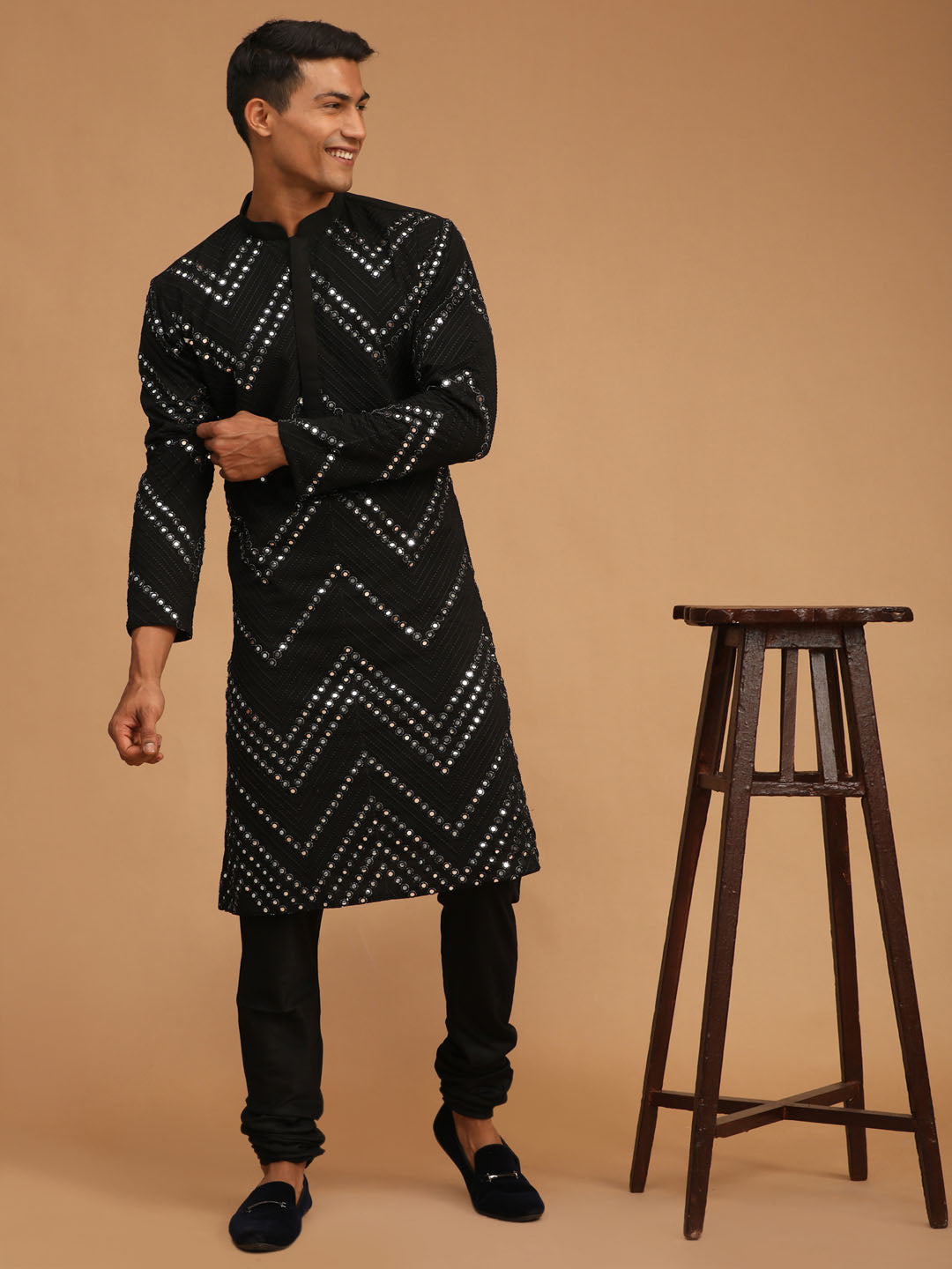 Men's Black Mirror Kurta