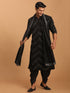 Men's Black Mirror Kurta Dhoti And Dupatta Set
