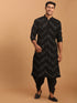 Men's Black Mirror Kurta Dhoti And Dupatta Set