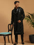 Men's Black Mirror Kurta Pyjama And Dupatta Set