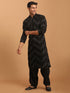 Men's Black Mirror Kurta With Patiala Set