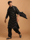Men's Black Mirror Kurta Patiala And Dupatta Set