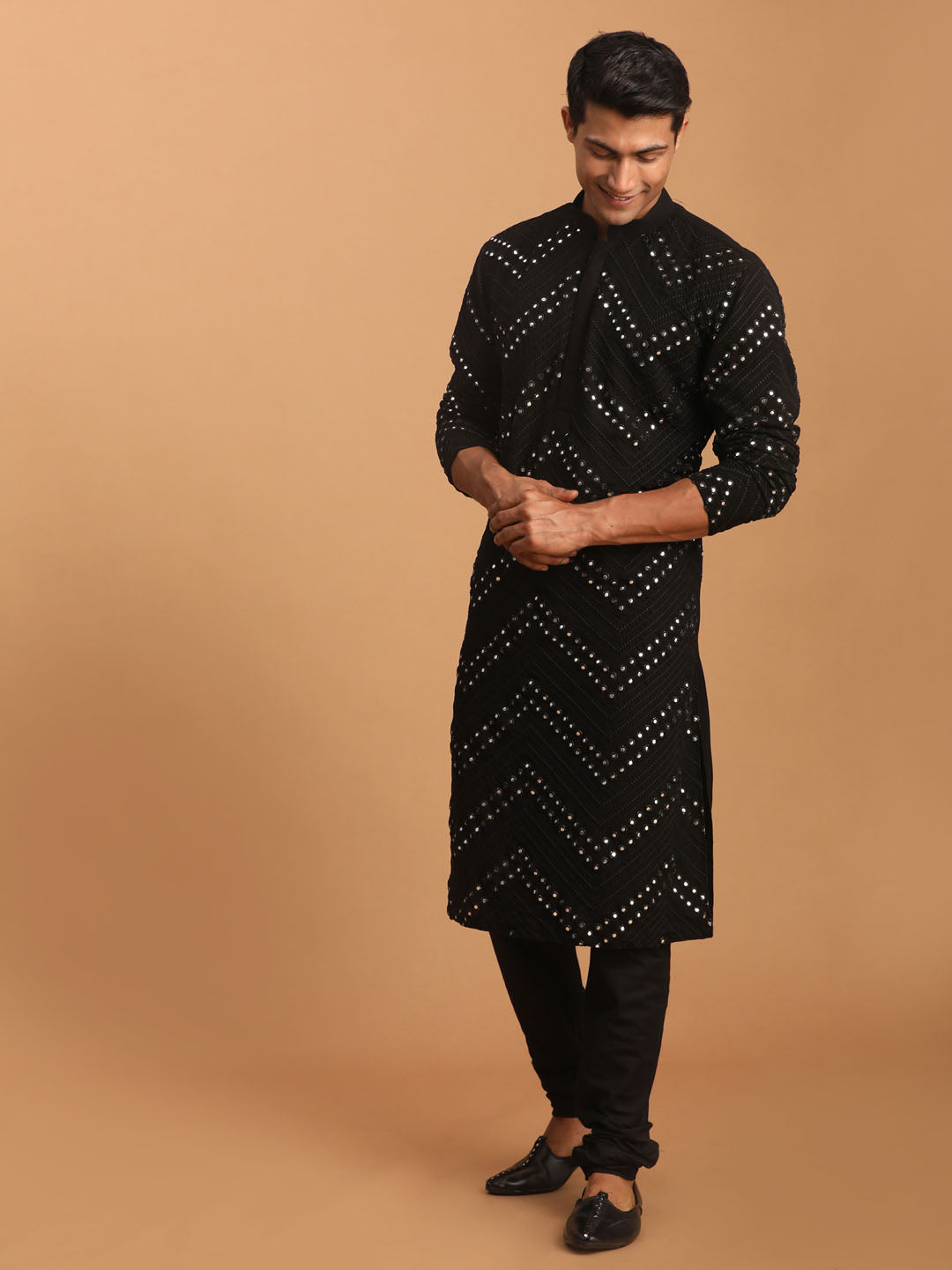 Men's Black Mirror Kurta Pyjama Set