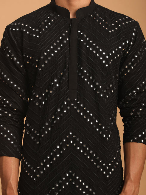 Men's Black Mirror Kurta Pyjama Set