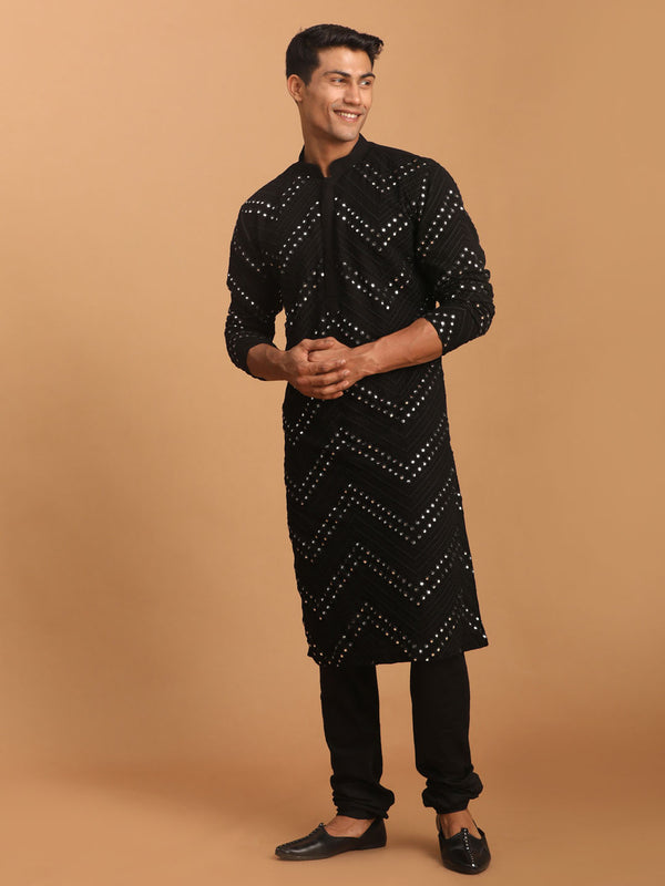 Men's Black Mirror Kurta Pyjama Set