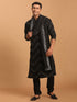 Men's Black Mirror Kurta Pyjama And Dupatta Set