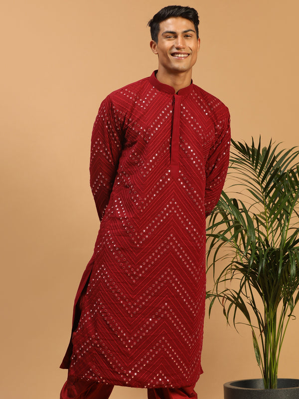 Men Maroon Mirror Kurta