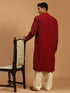 Men's Maroon Mirror Kurta With Patiala Set