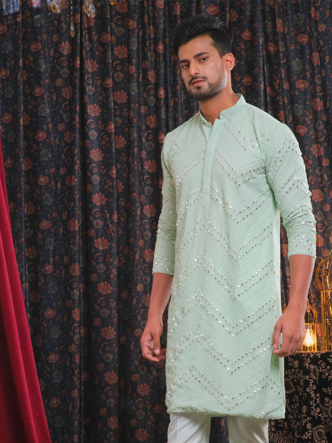 Men's Mint Green Mirror Kurta