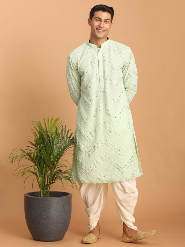 Men's Mint Green Mirror Kurta Dhoti Set
