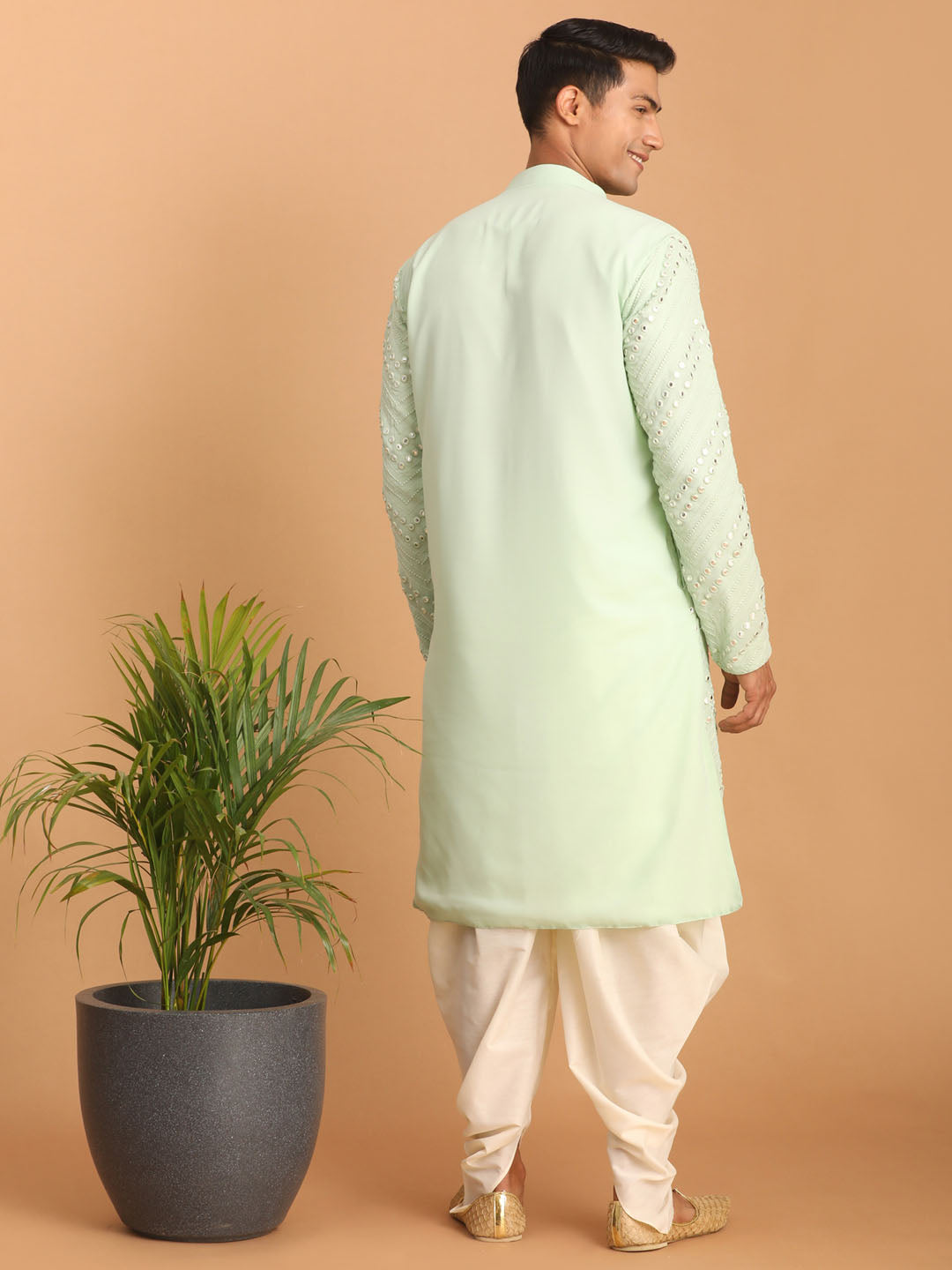 Men's Mint Green Mirror Kurta Dhoti Set