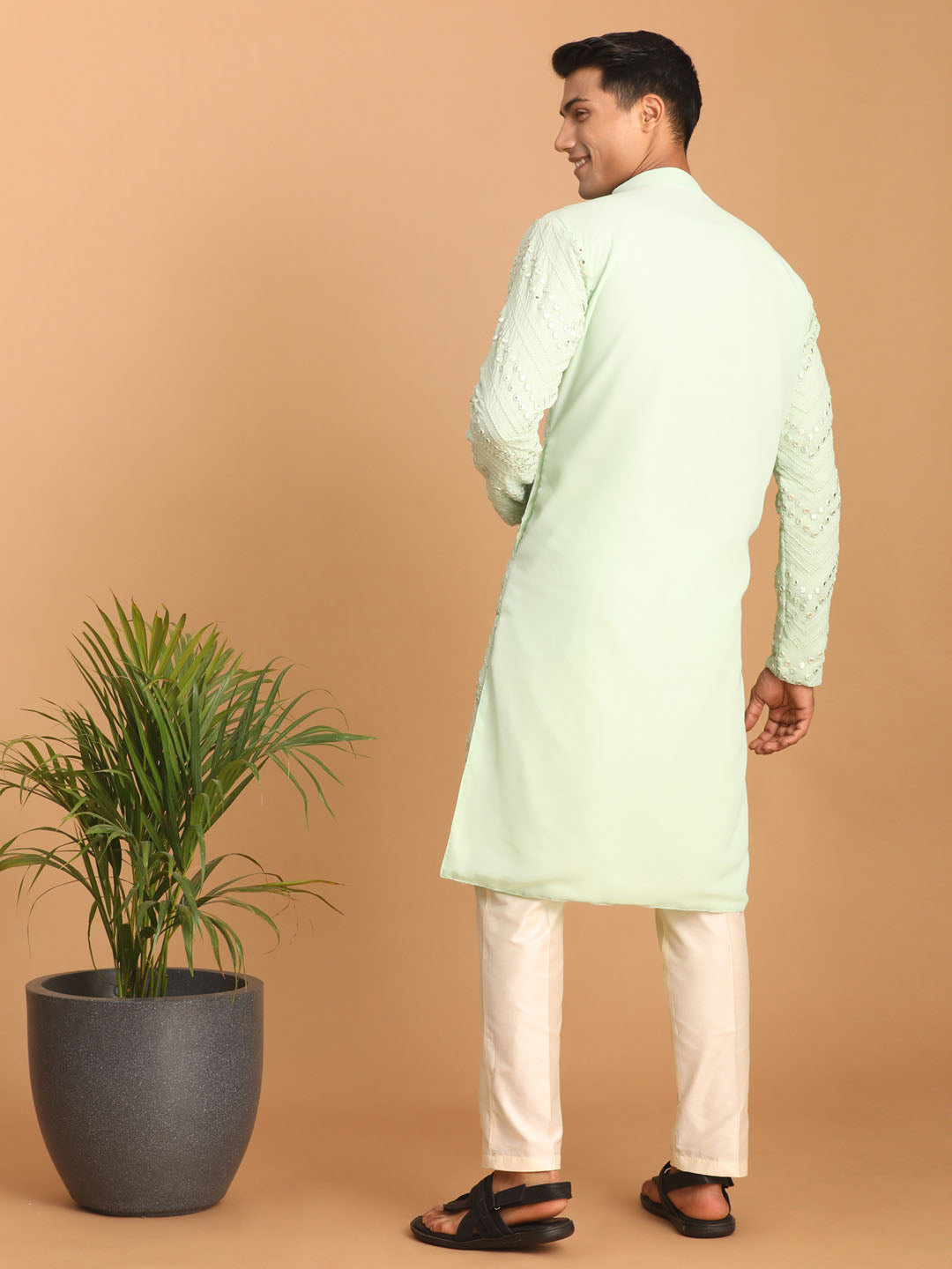 Men's Mint Green Mirror Kurta Pant Set