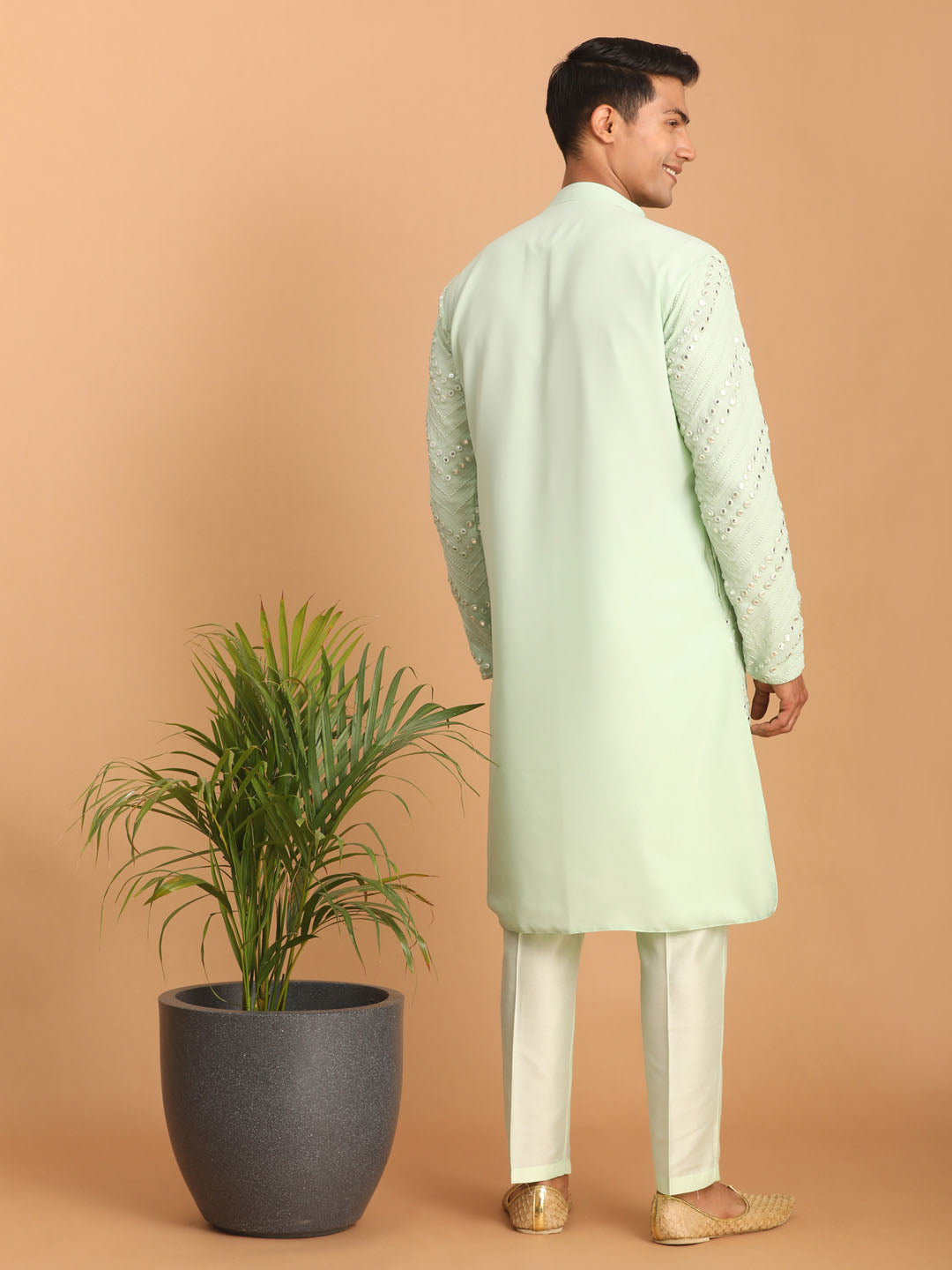 Men's Mint Green Mirror Kurta Pant Set