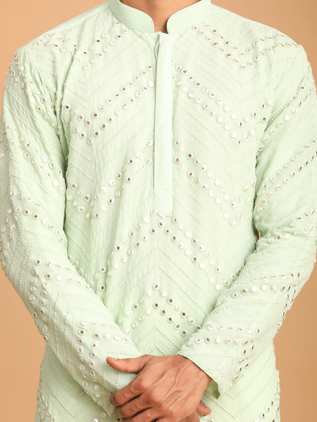 Men's Mint Green Mirror Kurta Pant Set