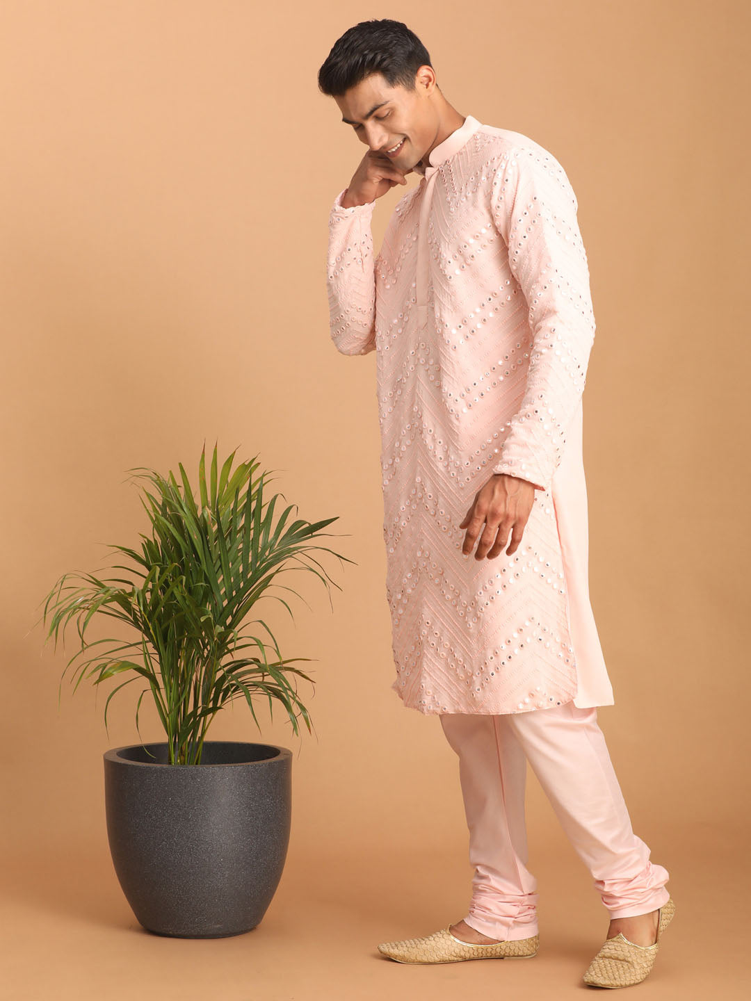 Men's Pink Mirror Kurta