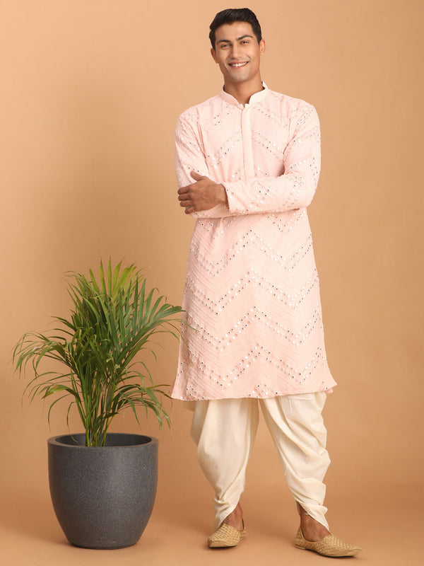 Men's Pink Mirror Kurta Dhoti Set