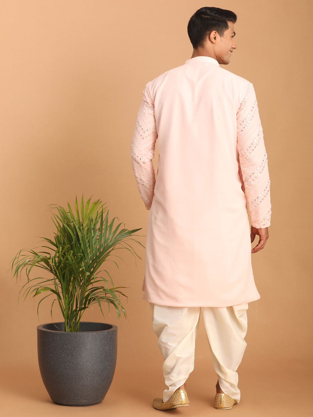 Men's Pink Mirror Kurta Dhoti Set