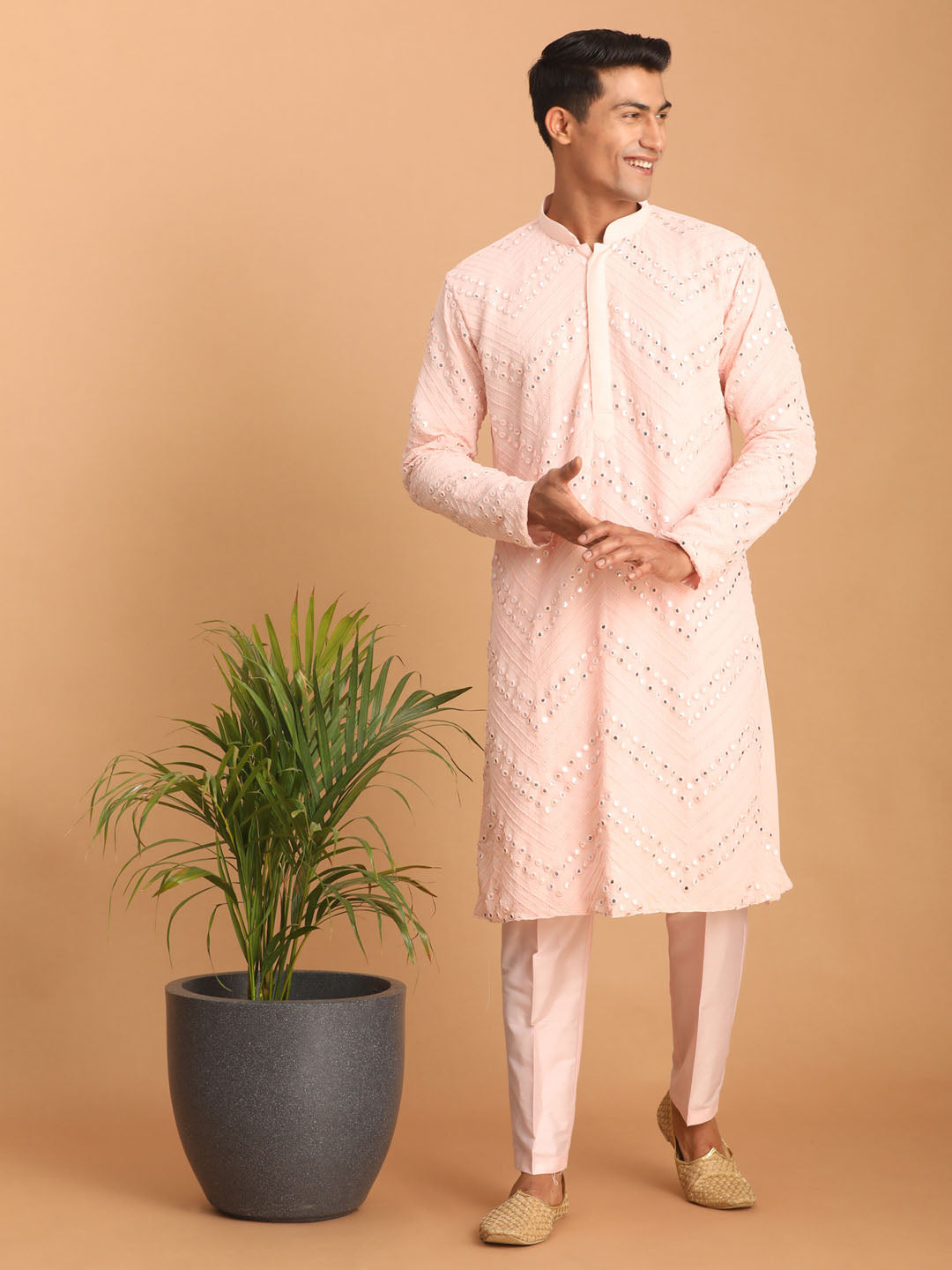 Men's Pink Mirror Kurta Pant Set