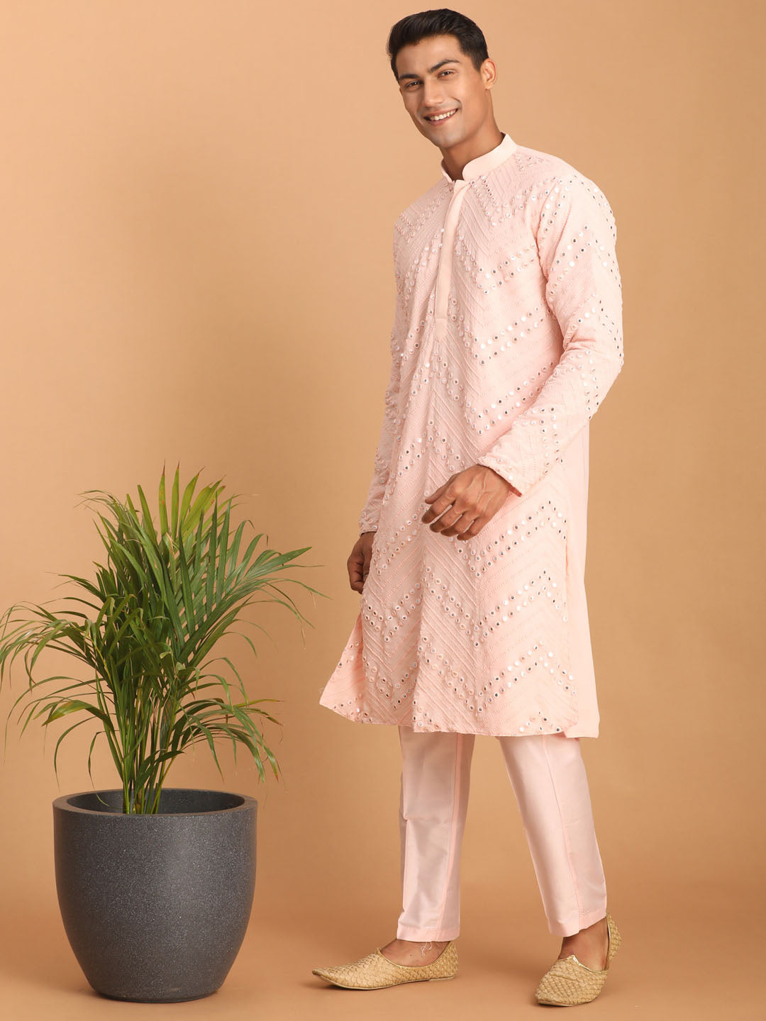 Men's Pink Mirror Kurta Pant Set