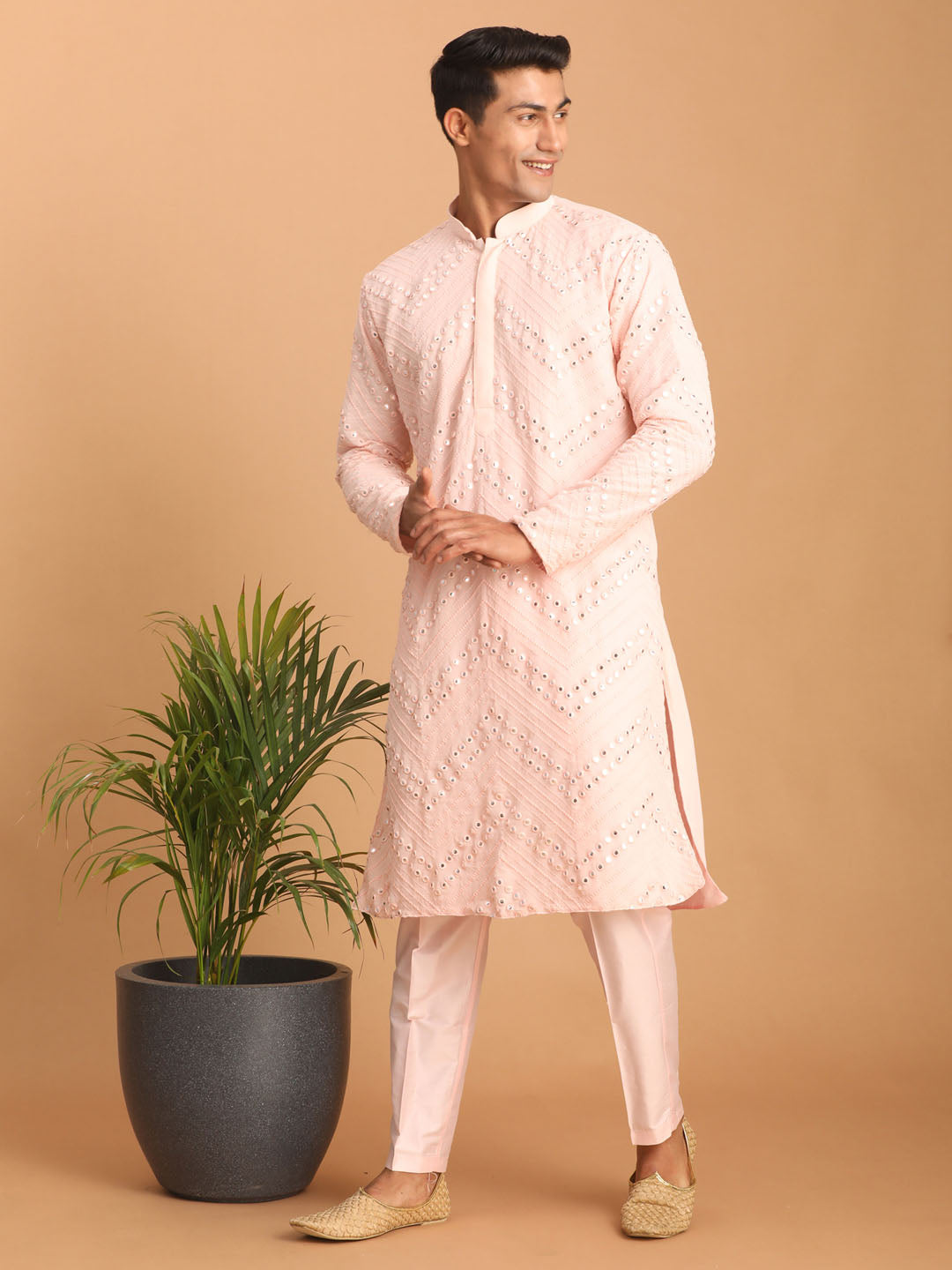 Men's Pink Mirror Kurta Pant Set