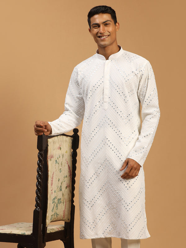 Men's White Mirror Kurta