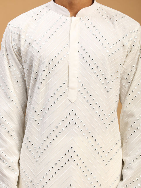 Men's White Mirror Kurta