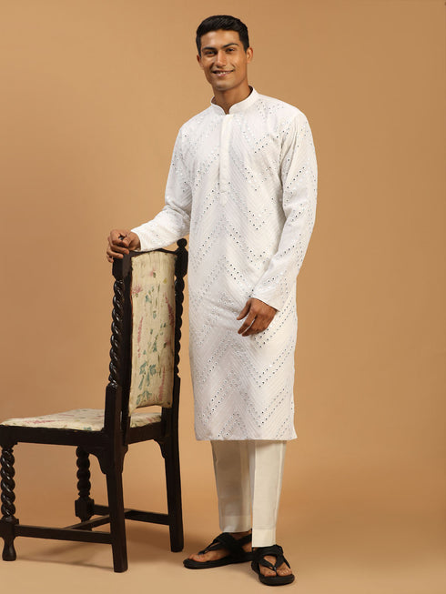 Men's White Mirror Kurta