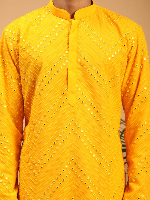 Men's Yellow Mirror Kurta