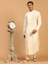Men's Cream Pleated Kurta With Cream Pant Style Pyjama Set