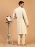 Men's Cream Pleated Kurta With Cream Pant Style Pyjama Set