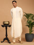 Men's Cream Pleated Kurta And Churidar Set With Black Mirror Dupatta