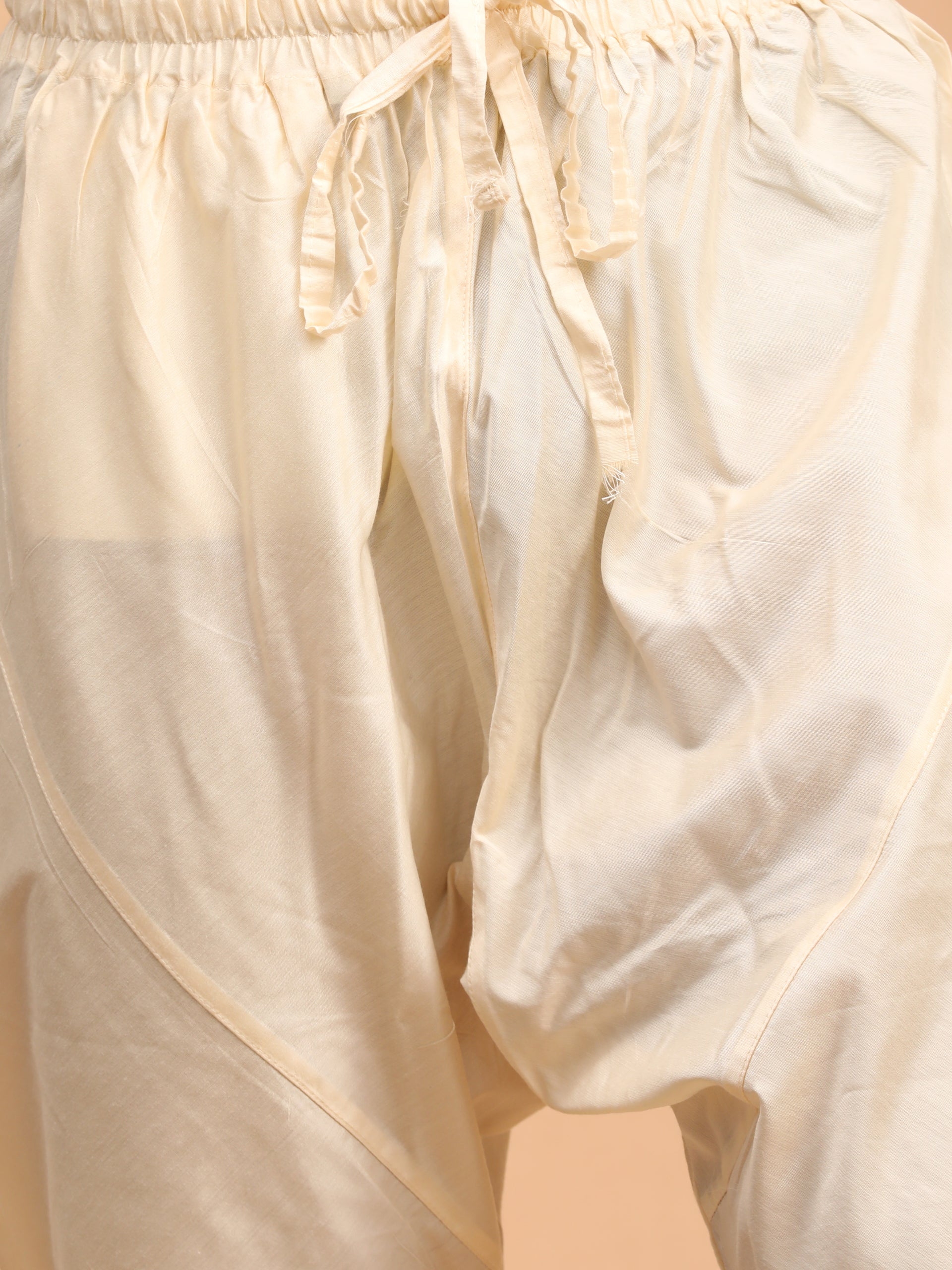 Men's Cream Pleated Kurta And Churidar Set With Black Mirror Dupatta