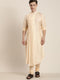 Men's Cream Pleated Kurta With Churidar Set