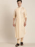 Men's Cream Pleated Kurta With Churidar Set
