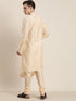 Men's Cream Pleated Kurta With Churidar Set
