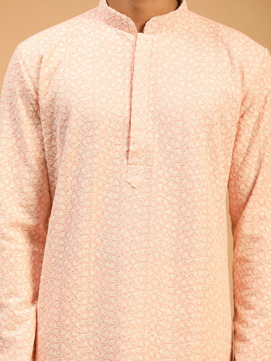 Men's Pink Ethnic Chikankari Kurta Pant Set