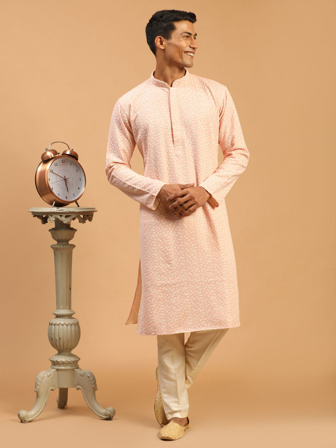 Men's Pink Ethnic Chikankari Kurta Pant Set
