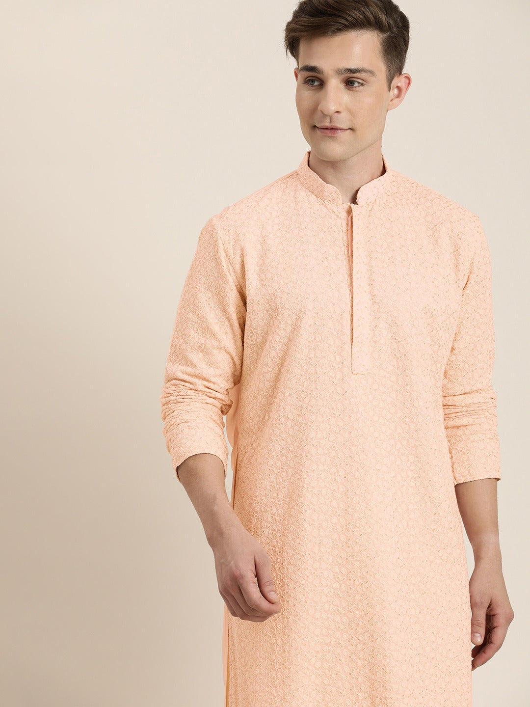 Men's Pink Ethnic Chikankari Kurta Pyjama Set