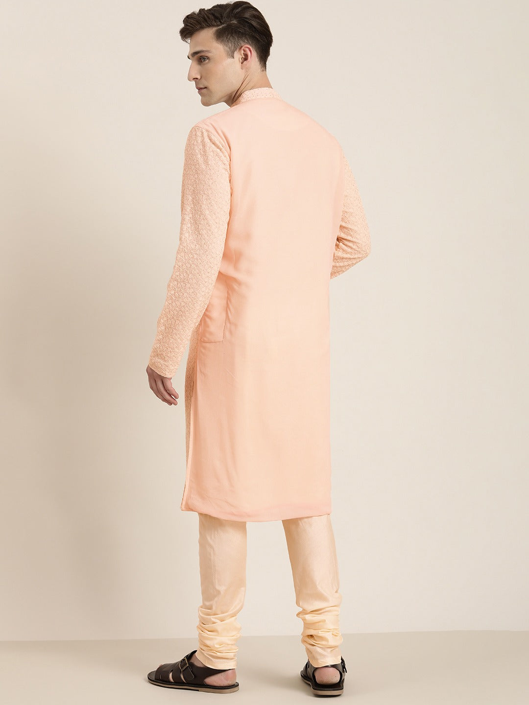 Men's Pink Ethnic Chikankari Kurta Pyjama Set