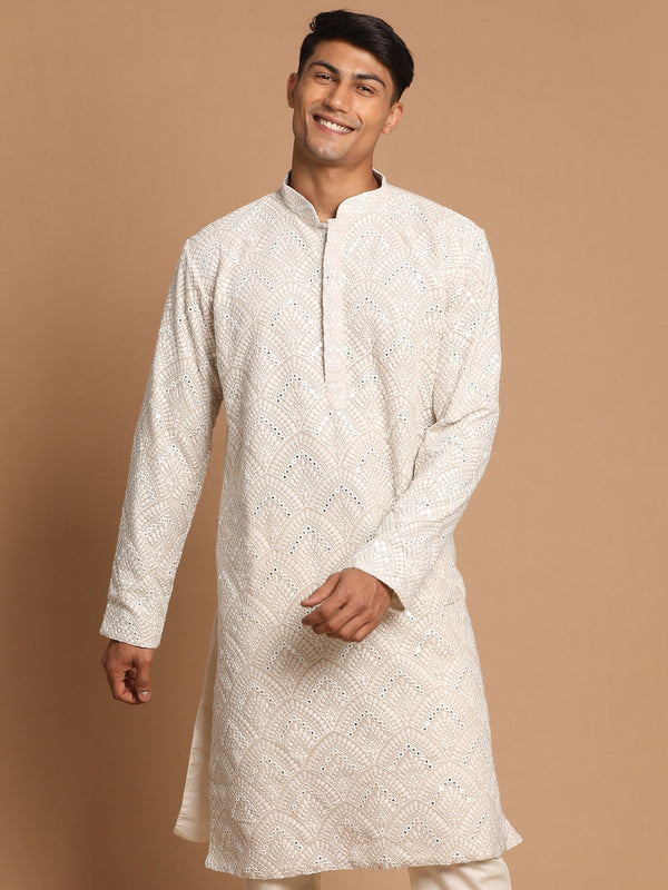 Men's Gray Ethnic Mirror Kurta