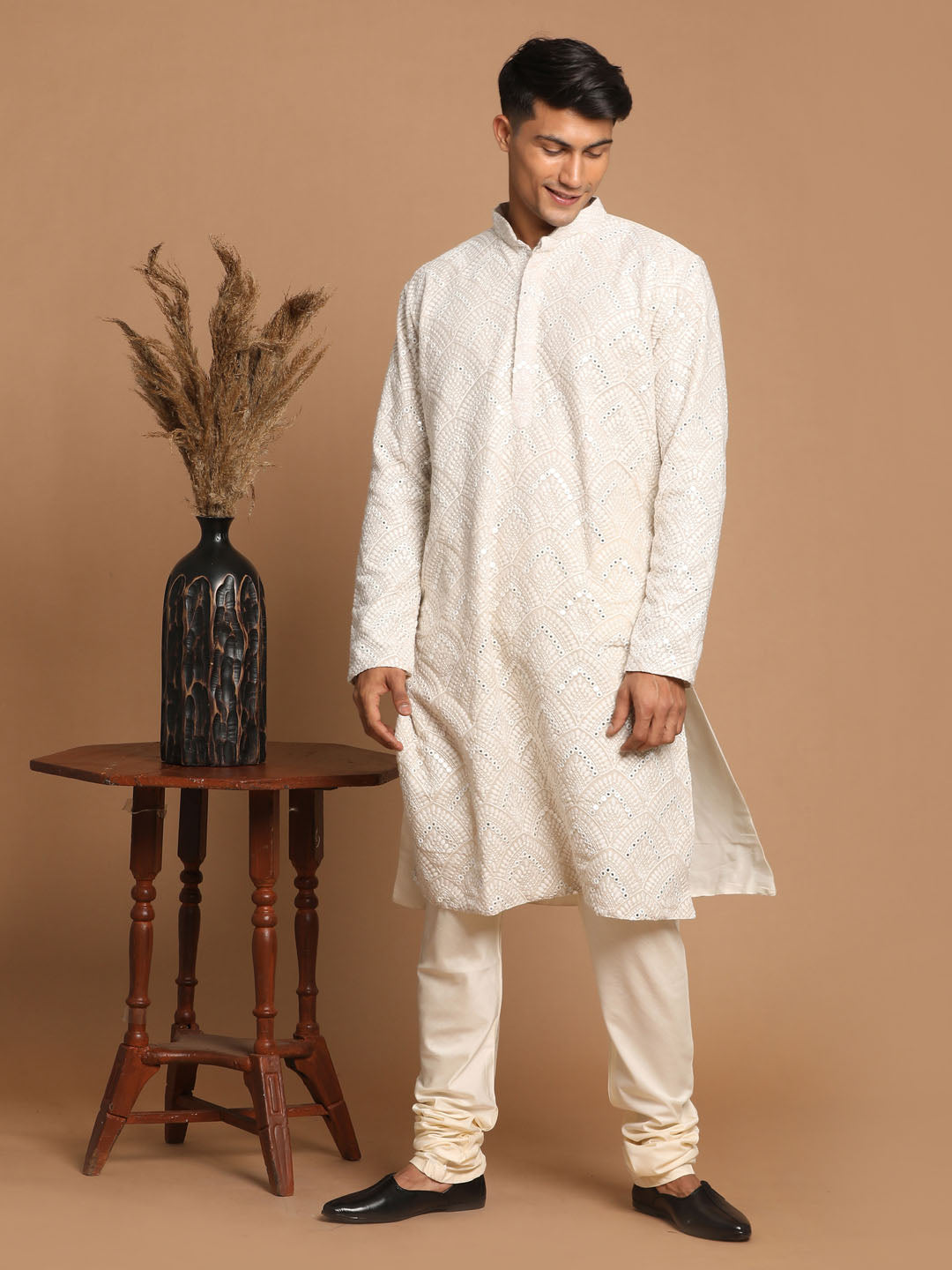 Men's Grey Ethnic Mirror Kurta With Pyjama Set