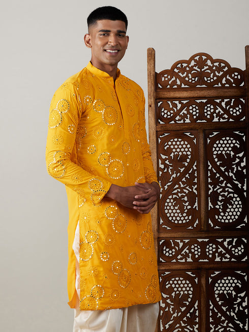 Men's Yellow Embroidered Kurta