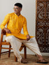 Men's Yellow Embroidered Kurta Dhoti Set