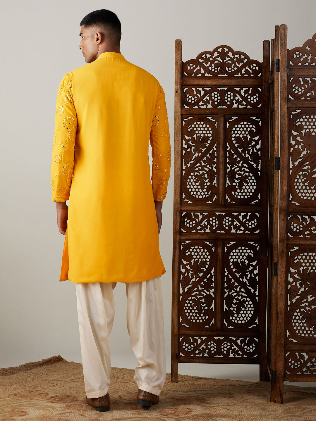 Men's Yellow Embroidered Kurta Patiala Set