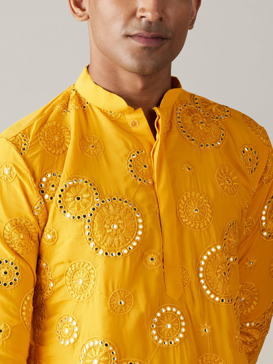 Men's Yellow Embroidered Kurta Patiala Set